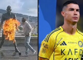 Estátua de Cristiano Ronaldo é incendiada em Portugal